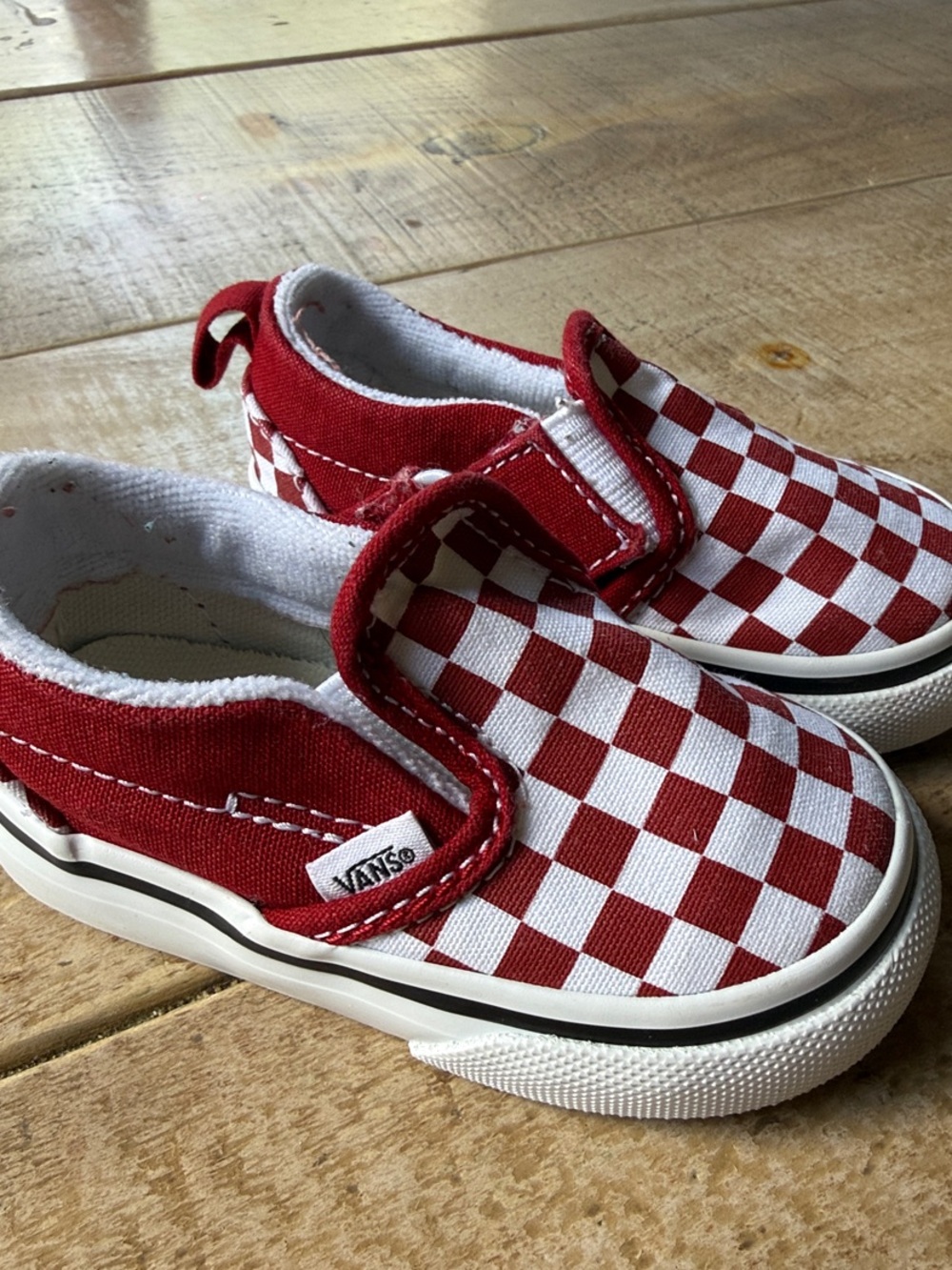 Vans Kids Slip-On Checkerboard Sneakers - Red and White